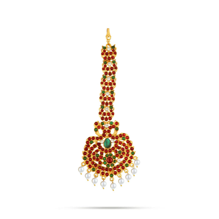 Kemp Nethi Chutti - 6.5 Inches | 1 Line Maangtikka/ Stone Jewellery/ Moti Beads Artificial Jewelry For Dance