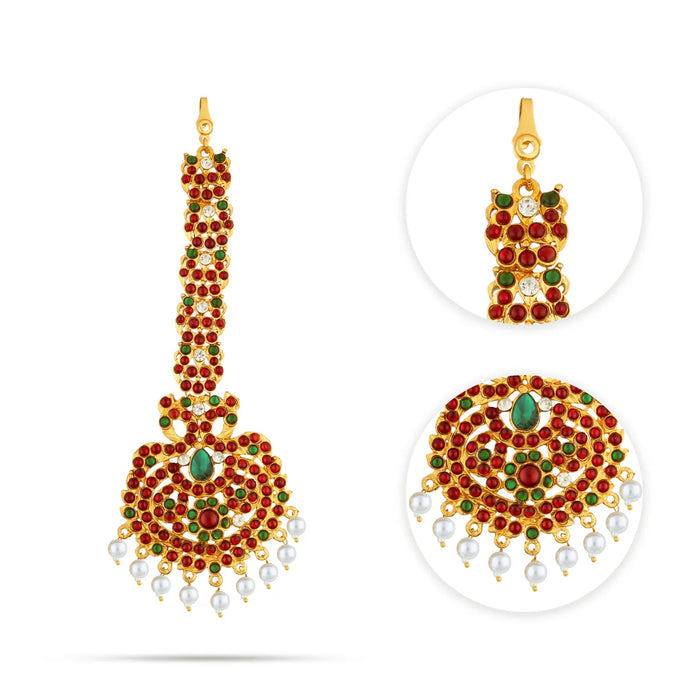 Kemp Nethi Chutti - 6.5 Inches | 1 Line Maangtikka/ Stone Jewellery/ Moti Beads Artificial Jewelry For Dance