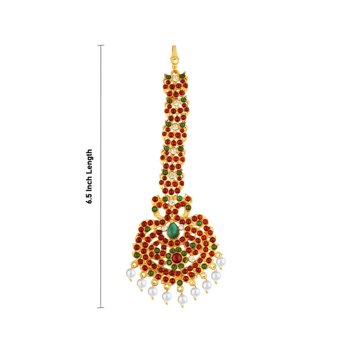 Kemp Nethi Chutti - 6.5 Inches | 1 Line Maangtikka/ Stone Jewellery/ Moti Beads Artificial Jewelry For Dance