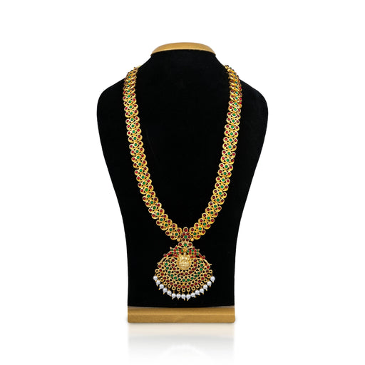 Kemp Lakshmi Haram - 12 Inches | Artificial Jewelry/ Gold Polish & Stone Design Bharatanatyam Jewellery for Dance - Dance Jewellery