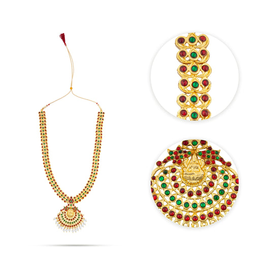 Kemp Lakshmi Haram - 12 Inches | Artificial Jewelry/ Gold Polish & Stone Design Bharatanatyam Jewellery for Dance - Dance Jewellery