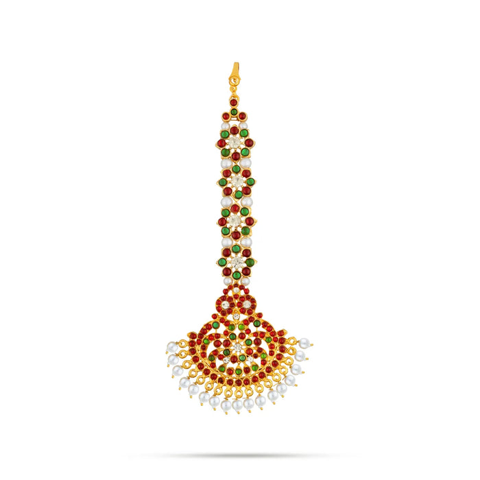 Kemp Nethi Chutti - 6.5 Inches | 1 Line Maangtikka/ Stone Jewellery/ Moti Beads Artificial Jewelry For Dance