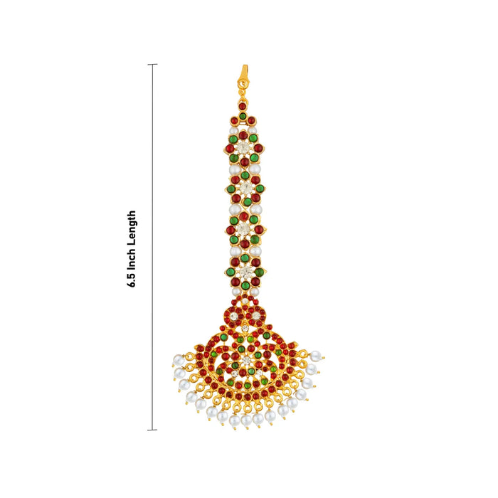 Kemp Nethi Chutti - 6.5 Inches | 1 Line Maangtikka/ Stone Jewellery/ Moti Beads Artificial Jewelry For Dance