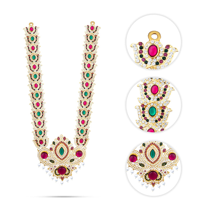 Stone Haram - 16 Inches | Multi Coloured Stone Jewellery/ Lotus Design Long Stone Necklace for Deity