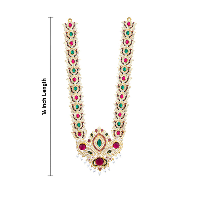 Stone Haram - 16 Inches | Multi Coloured Stone Jewellery/ Lotus Design Long Stone Necklace for Deity