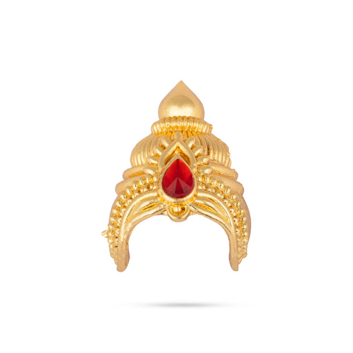 Half Kireedam - 1.5 x 1 Inches | Gold Polish Half Kiridam/ Mukut/ Single Stone Half Crown for Deity - Head & Face Accessories