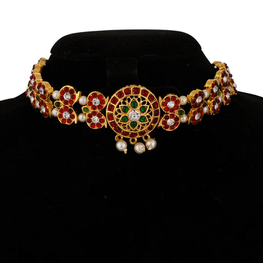 Mango Design Chowker Necklace - 8 Inches | Moti Beaded Necklace/ Multicolour Stone Jewellery for Dance - Bharatanatyam Jewellery
