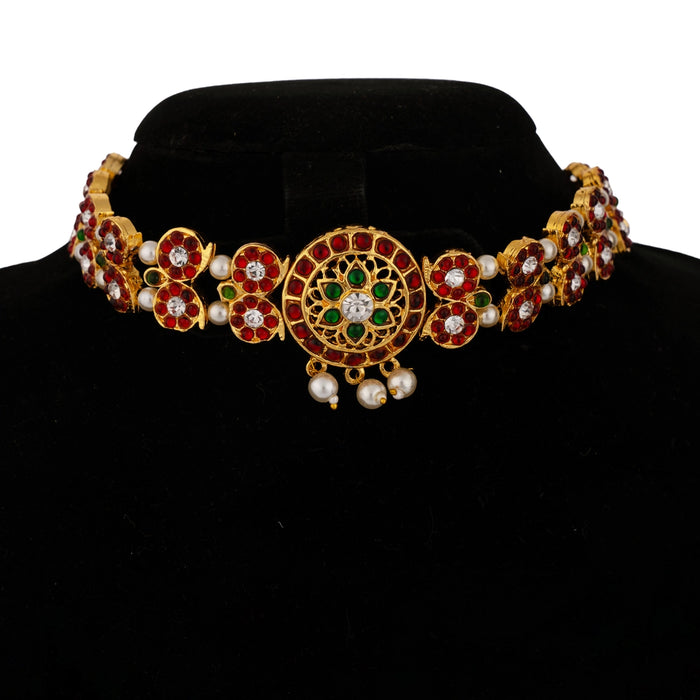 Mango Design Chowker Necklace - 8 Inches | Moti Beaded Necklace/ Multicolour Stone Jewellery for Dance - Bharatanatyam Jewellery