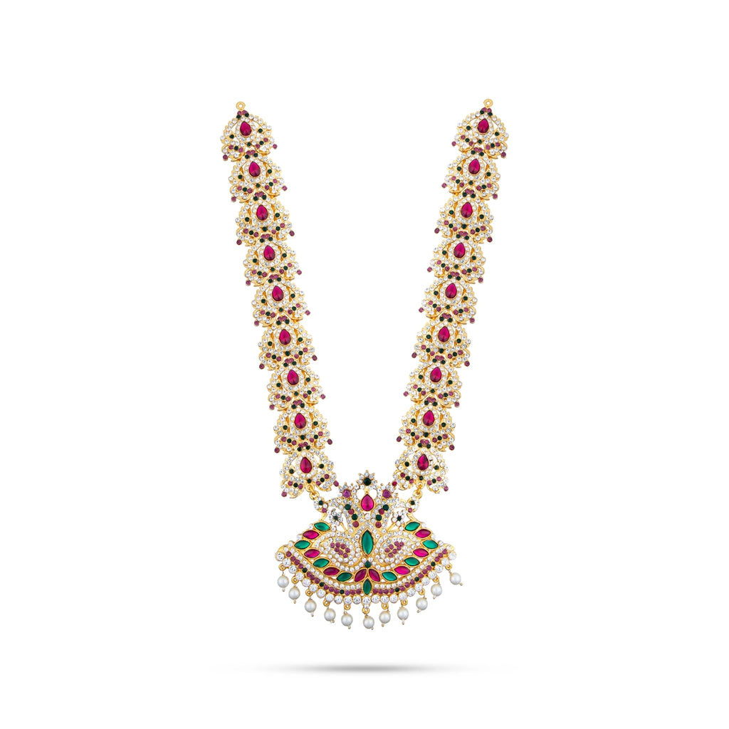 Stone Haram - 14 Inches | Multi Coloured Stone Jewellery/ Long Stone Necklace for Deity