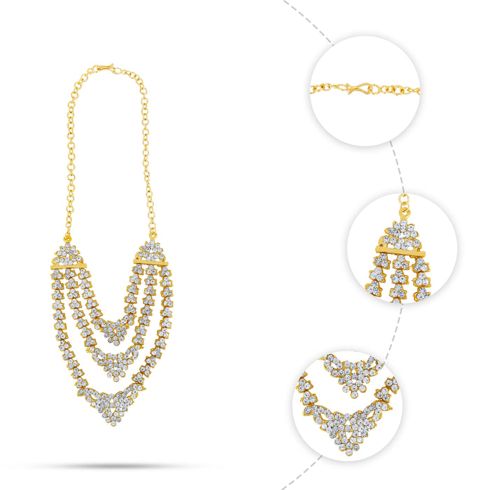 Stone Necklace - 4.5 Inches | 3 Step Artificial Jewelry/ Stone Jewellery For Bridal And Temple Events - Ethnic Wear Accessories