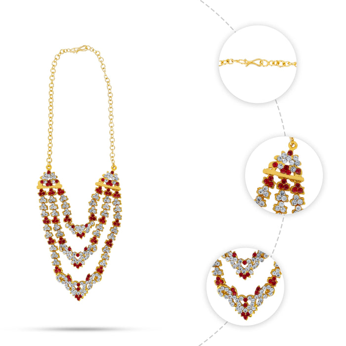 Stone Necklace - 4.5 Inches | 3 Step Artificial Jewelry/ Stone Jewellery For Bridal And Temple Events - Ethnic Wear Accessories