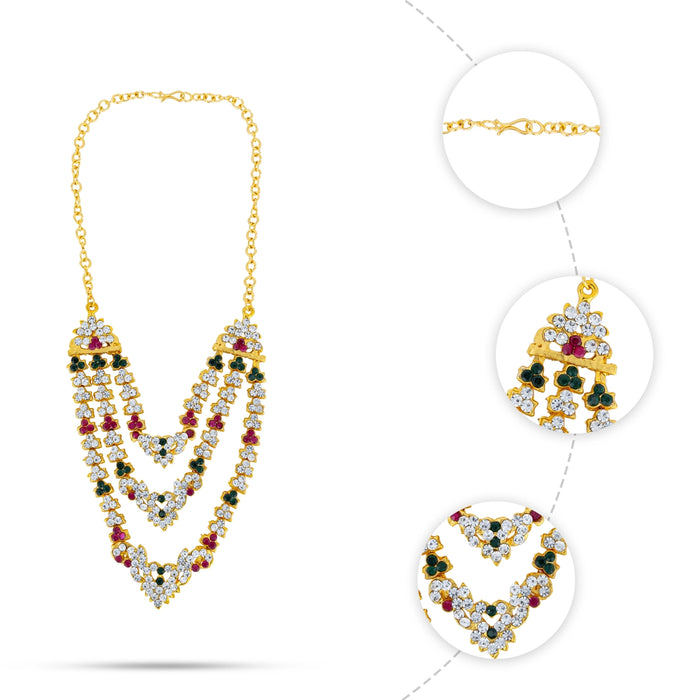 Stone Necklace - 4.5 Inches | 3 Step Artificial Jewelry/ Stone Jewellery For Bridal And Temple Events - Ethnic Wear Accessories
