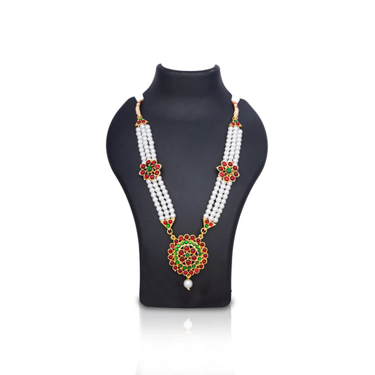 Kemp Necklace - 5 Inches | Pearl Necklace/ Multicolour Stone Necklace/ Bharatanatyam Jewellery for Women - Bharatanatyam Jewellery