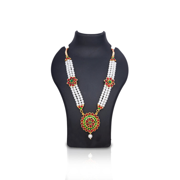 Kemp Necklace - 5 Inches | Pearl Necklace/ Multicolour Stone Necklace/ Bharatanatyam Jewellery for Women