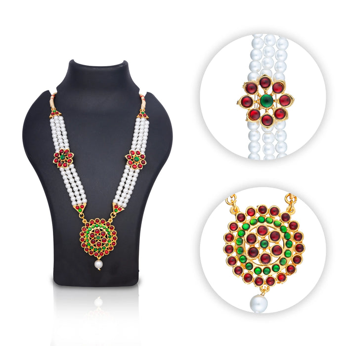 Kemp Necklace - 5 Inches | Pearl Necklace/ Multicolour Stone Necklace/ Bharatanatyam Jewellery for Women