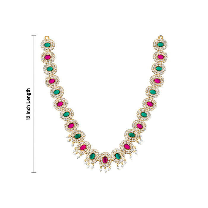 Stone Haram & Stone Necklace Set - 12 Inches | Multi Coloured Stone Jewellery for Deity Decor