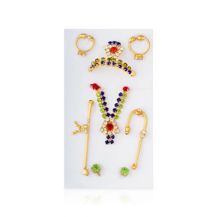 Mukut Jewellery Set | Deity Ornament/ Crown, Necklace, Earrings & Flute Accessories for Krishna Alangaram