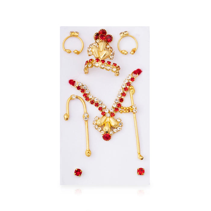 Krishna Mukut Set | God Accessories/ Crown, Necklace, Earrings & Flute Jewellery for Bal Gopal & Deity Decor
