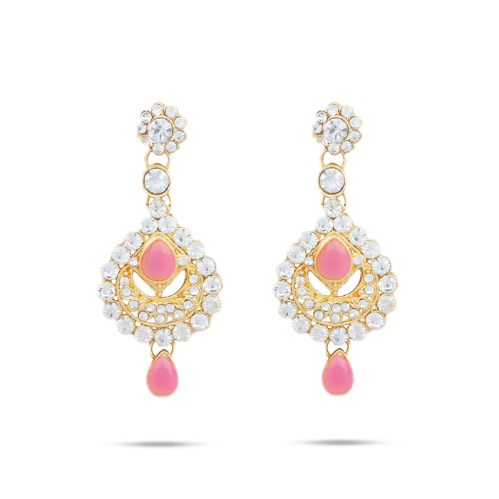 Stone Ear Ring And Necklace & Nose Pin Set | Pink Colour Stone Jewellery Set for Women