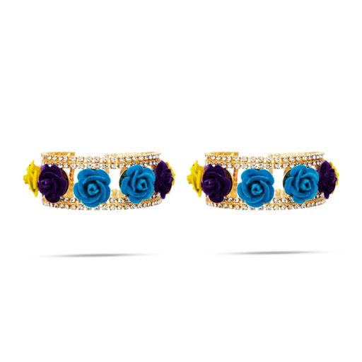 Stone Bangles Pair - 1.5 Inches | Artificial Jewellery/ Multicolour Stone & Velvet Flower Chudi / Jewellery for Women - Neck & Body Accessories
