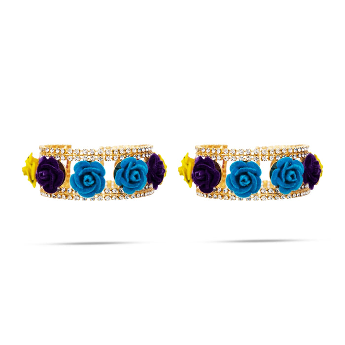 Stone Bangles Pair - 1.5 Inches | Artificial Jewellery/ Multicolour Stone & Velvet Flower Chudi / Jewellery for Women - Neck & Body Accessories