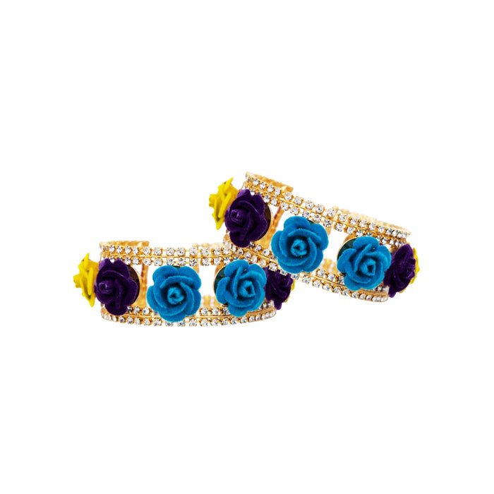 Stone Bangles Pair - 1.5 Inches | Artificial Jewellery/ Multicolour Stone & Velvet Flower Chudi / Jewellery for Women - Neck & Body Accessories