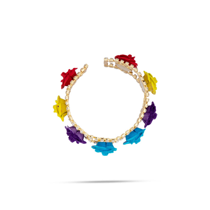 Stone Bangles Pair - 1.5 Inches | Artificial Jewellery/ Multicolour Stone & Velvet Flower Chudi / Jewellery for Women - Neck & Body Accessories