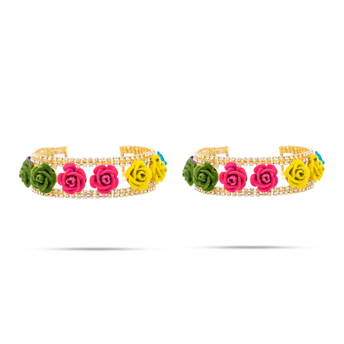 Stone Bangles Pair - 2 Inches | Kada Bangle / Artificial Jewellery/ Multicolour Stone & Velvet Flower Chudi / Jewellery for Women - Neck & Body Accessories