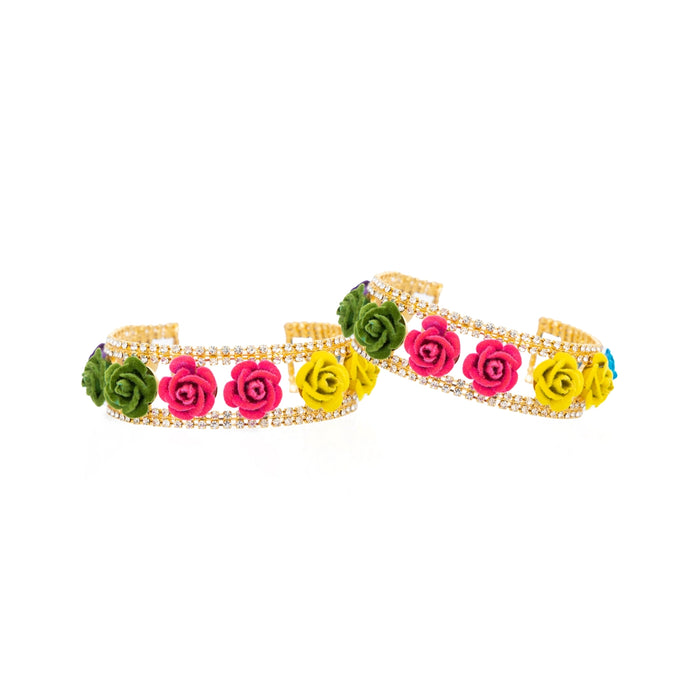 Stone Bangles Pair - 2 Inches | Kada Bangle / Artificial Jewellery/ Multicolour Stone & Velvet Flower Chudi / Jewellery for Women - Neck & Body Accessories
