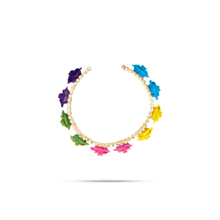 Stone Bangles Pair - 2 Inches | Kada Bangle / Artificial Jewellery/ Multicolour Stone & Velvet Flower Chudi / Jewellery for Women - Neck & Body Accessories