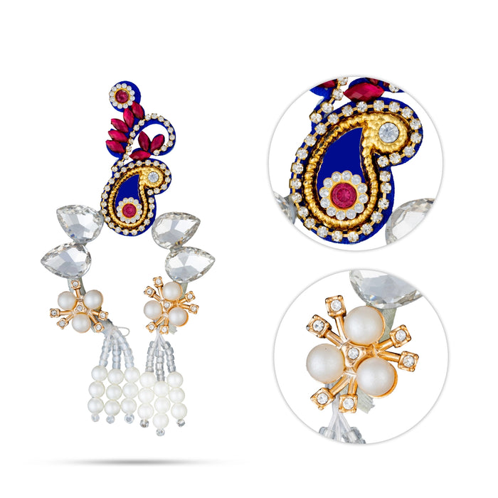 Deity Head Set - 3 x 2 Inches | Stone & Pearl God Head Ornament / Head Jewelry Set for Krishna & Deity Decor