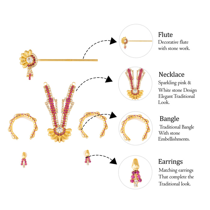 Deity Jewellery Set Without Crown | God Jewellery/ Stone Ornaments Set for Krishna, Bal Gopal & God Alangaram