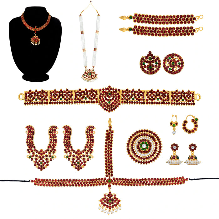 Bharatanatyam Jewellery Set Without Bangle | Artificial Jewelry/ Dance Jewellery/ Stone Jewellery for Dance - Dance Jewellery Set