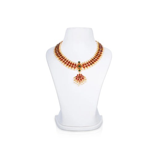 Bharatanatyam Jewellery Set Without Bangle | Artificial Jewelry/ Kemp Multicolour Stone Jewellery for Dance - Dance Jewellery Set