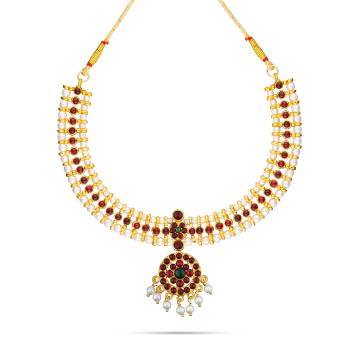 Dance Jewellery Set Without Bangle | Stone & Pearl Design Jewelry/ Kemp Bharatanatyam Jewellery for Women - Dance Jewellery Set