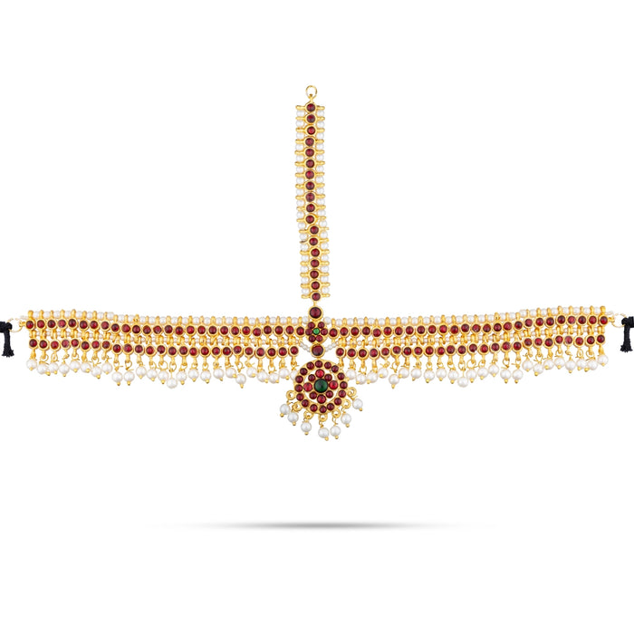 Dance Jewellery Set Without Bangle | Stone & Pearl Design Jewelry/ Kemp Bharatanatyam Jewellery for Women - Dance Jewellery Set