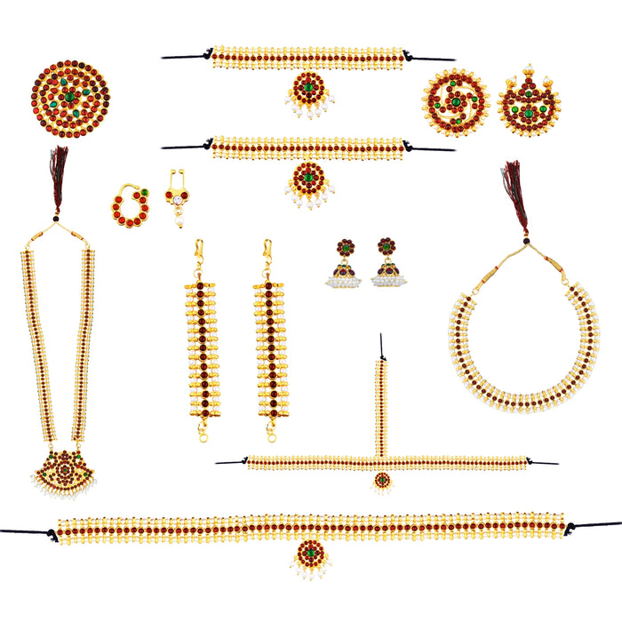 Bharatanatyam Jewellery Set Without Bangle | Artificial Jewelry/ Kemp Stone Jewellery for Dance - Dance Jewellery Set