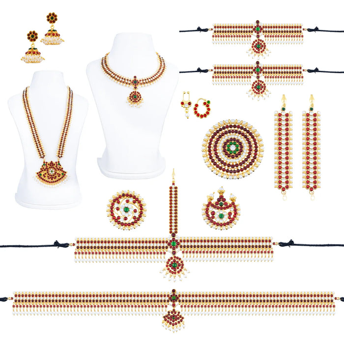 Bharatanatyam Jewellery Set Without Bangle | Artificial Jewelry/ Kemp Multicolour Stone Jewellery for Dance - Dance Jewellery Set