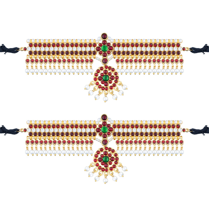 Bharatanatyam Jewellery Set Without Bangle | Artificial Jewelry/ Kemp Multicolour Stone Jewellery for Dance - Dance Jewellery Set