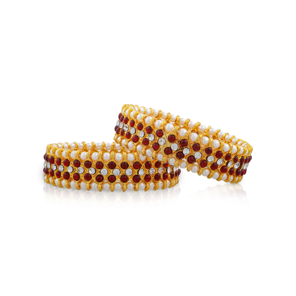 Kemp Stone Bangles Pair - 0.75 x 2.5 Inches | Stone With Beads Chudi/ Bharatanatyam Jewellery for Women