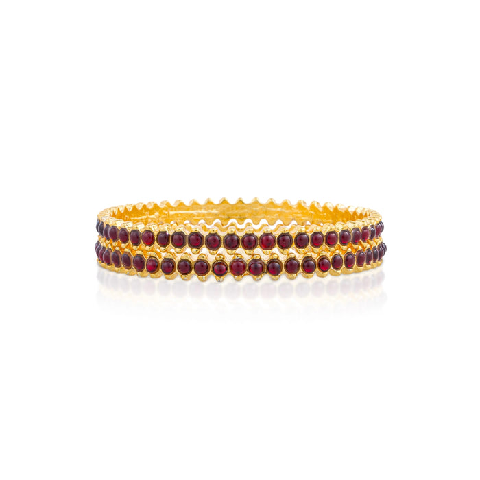 Kemp Stone Bangles Pair - 0.5 x 2.5 Inches | Red Colour Stone Chudi/ Bharatanatyam Jewellery for Women