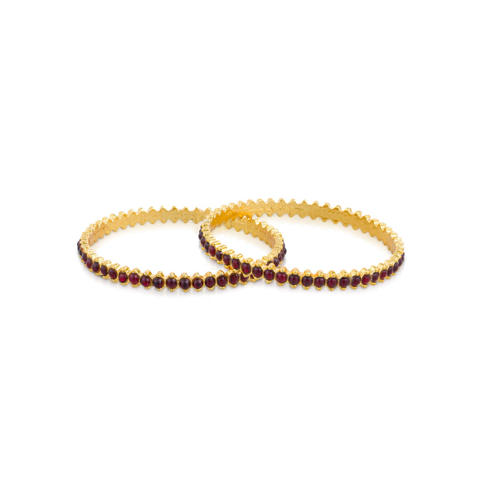 Kemp Stone Bangles Pair - 0.5 x 2.5 Inches | Red Colour Stone Chudi/ Bharatanatyam Jewellery for Women