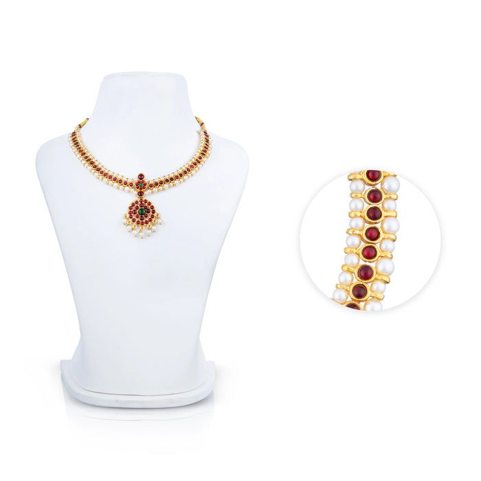 Kemp Stone Necklace - 5 x 6.5 Inches | Pearl Artificial Jewelry/ Bharatanatyam Jewellery For Traditional Dance - Bharatanatyam Jewellery