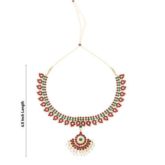 Kemp Stone Necklace - 4.5 x 6 Inches | Artificial Jewelry/ Multicolour Stone Bharatanatyam Jewellery for Women - Bharatanatyam Jewellery