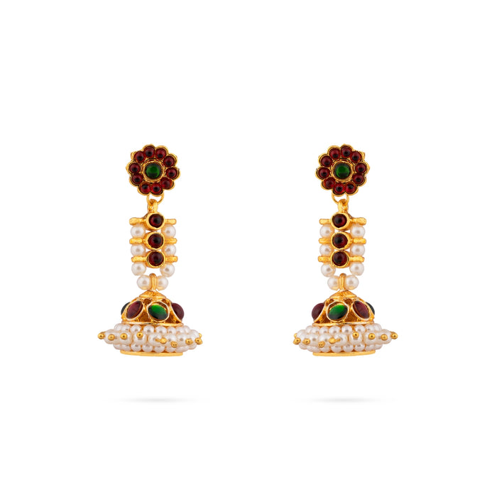 Stone Jumkha Pair - 2 x 1 Inches | Bharatanatyam Jewellery/ Stone Jimikki/ Artificial Jewelry for Women - Bharatanatyam Jewellery