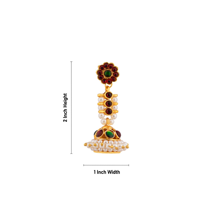 Stone Jumkha Pair - 2 x 1 Inches | Bharatanatyam Jewellery/ Stone Jimikki/ Artificial Jewelry for Women - Bharatanatyam Jewellery