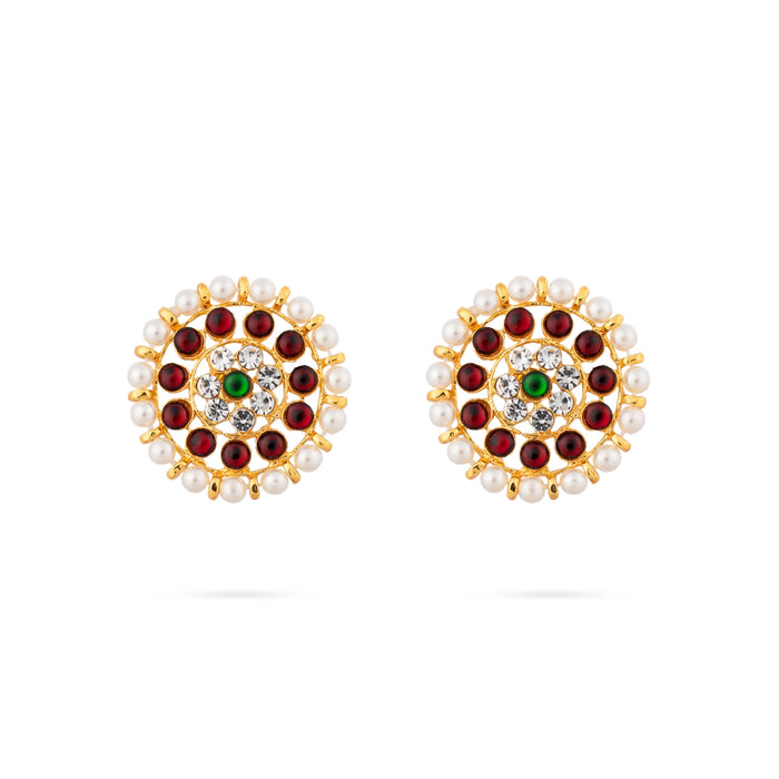 Stone Earring Pair - 1.25 x 1.25 Inches | Multicolour Stone Jewellery/Kemp Studs/ Artificial Jewelry for Women - Bharatanatyam Jewellery