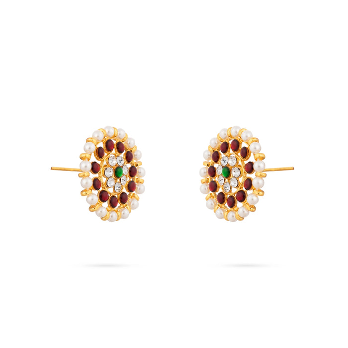 Stone Earring Pair - 1.25 x 1.25 Inches | Multicolour Stone Jewellery/Kemp Studs/ Artificial Jewelry for Women - Bharatanatyam Jewellery