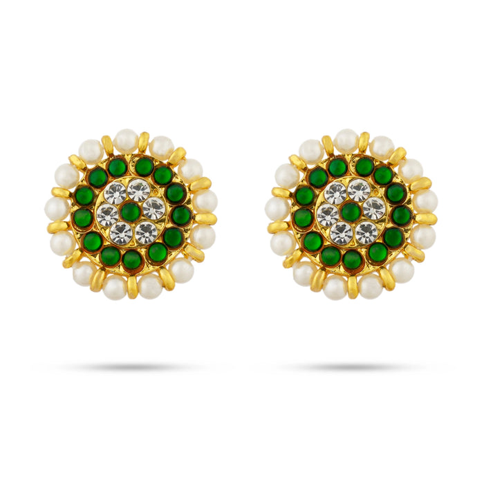 Stone Earring Pair - 1 x 1 Inch | Stone Jewellery/Kemp Studs/ Artificial Jewelry for Women - Bharatanatyam Jewellery