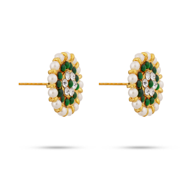 Stone Earring Pair - 1 x 1 Inch | Stone Jewellery/Kemp Studs/ Artificial Jewelry for Women - Bharatanatyam Jewellery
